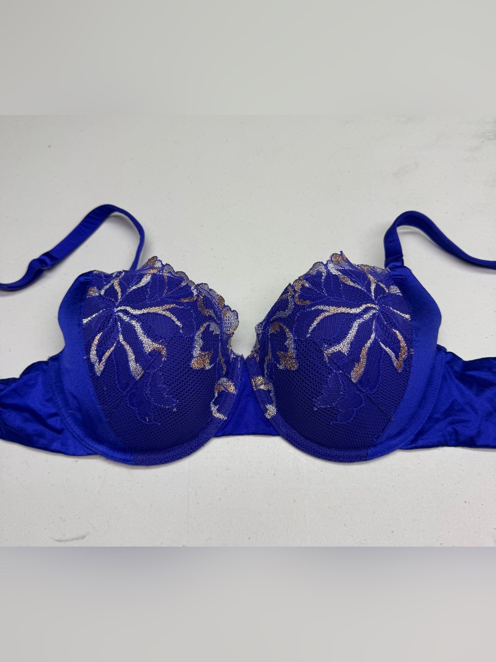 La Senza So Free Balconnet Bra 32D Violet Blue Metallic Lace *P1041
